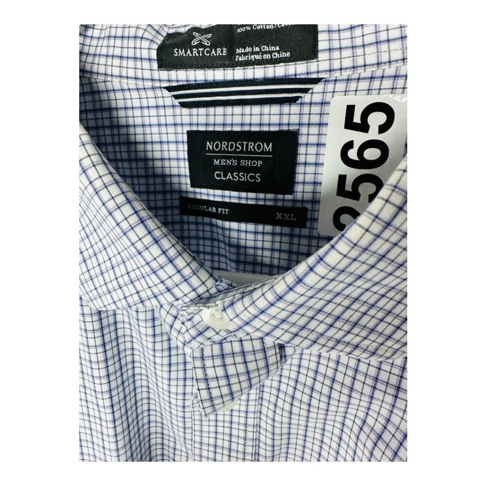 Nordstrom Classic Mens Button down dress Shirt, regular XXL, blue, grey, white